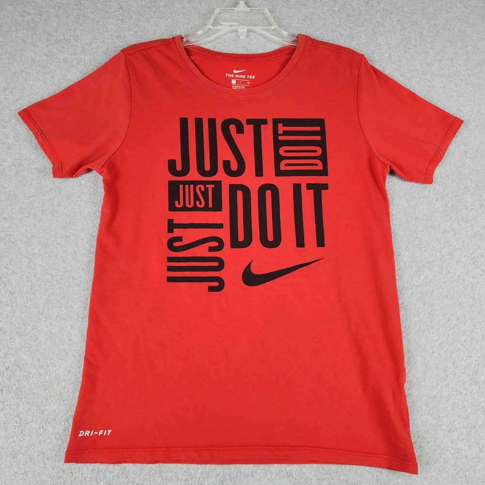 Nike Just Do It T-Shirt Mens Small Red Graphic Dri-FIT Athletic Short Sleeve Tee